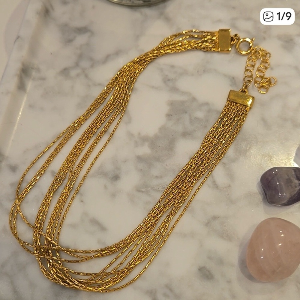 Sezane Gigi Gold Colored Multi Layered Necklace, French Chic, EUC, Fashion